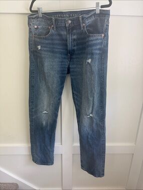 American Eagle Outfitters Men’s Dark Blue Distressed Relaxed Jeans